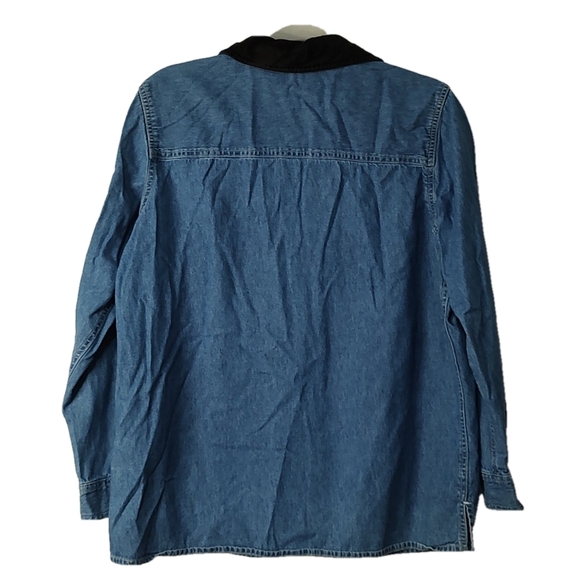 Basic Editions Holiday Denim Button Down Top Size M - Picture 3 of 5